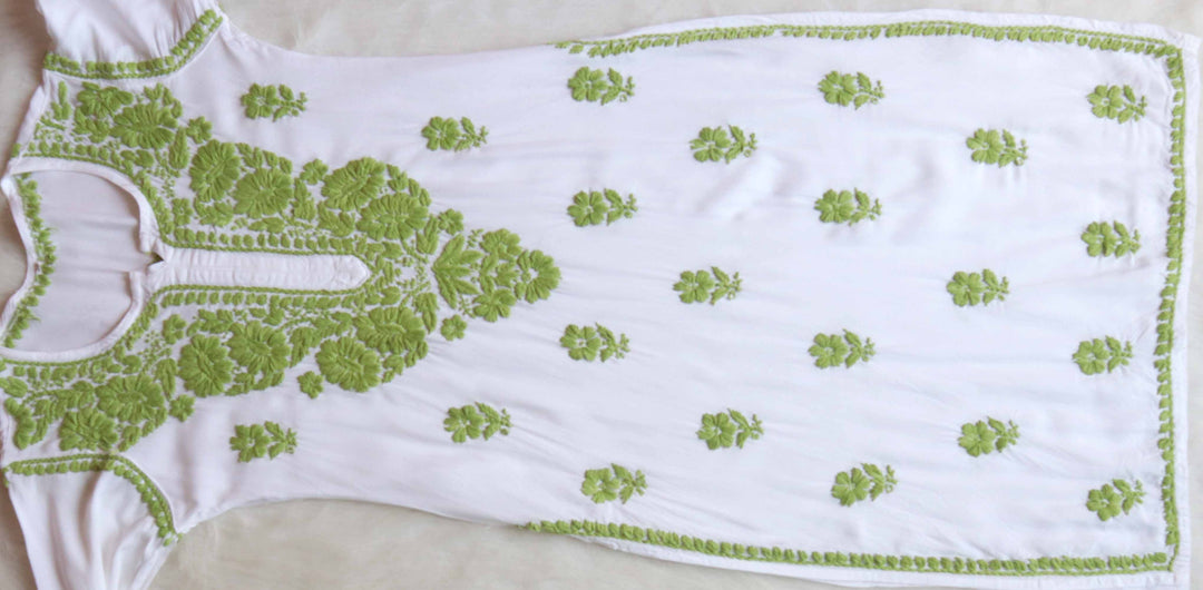 Aayat White & Lime Green Long Rayon kurta