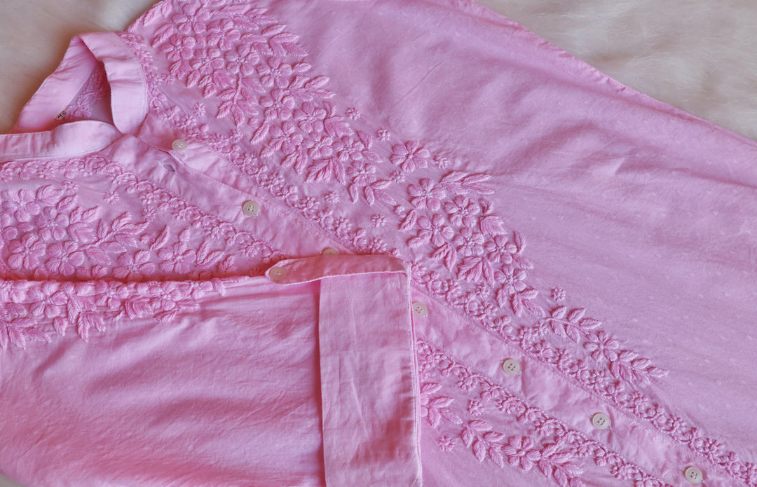 Nazakat Baby Pink Pure Cotton Kurta Set