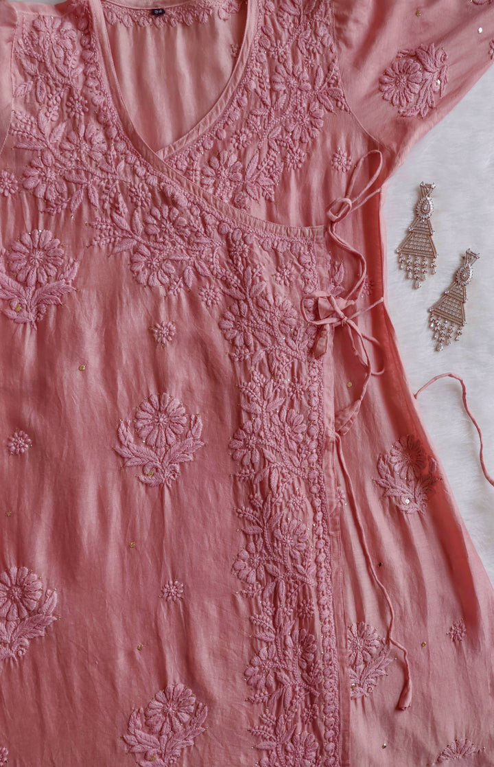 Noor Rose brown Pure Chanderi Silk Angarakha