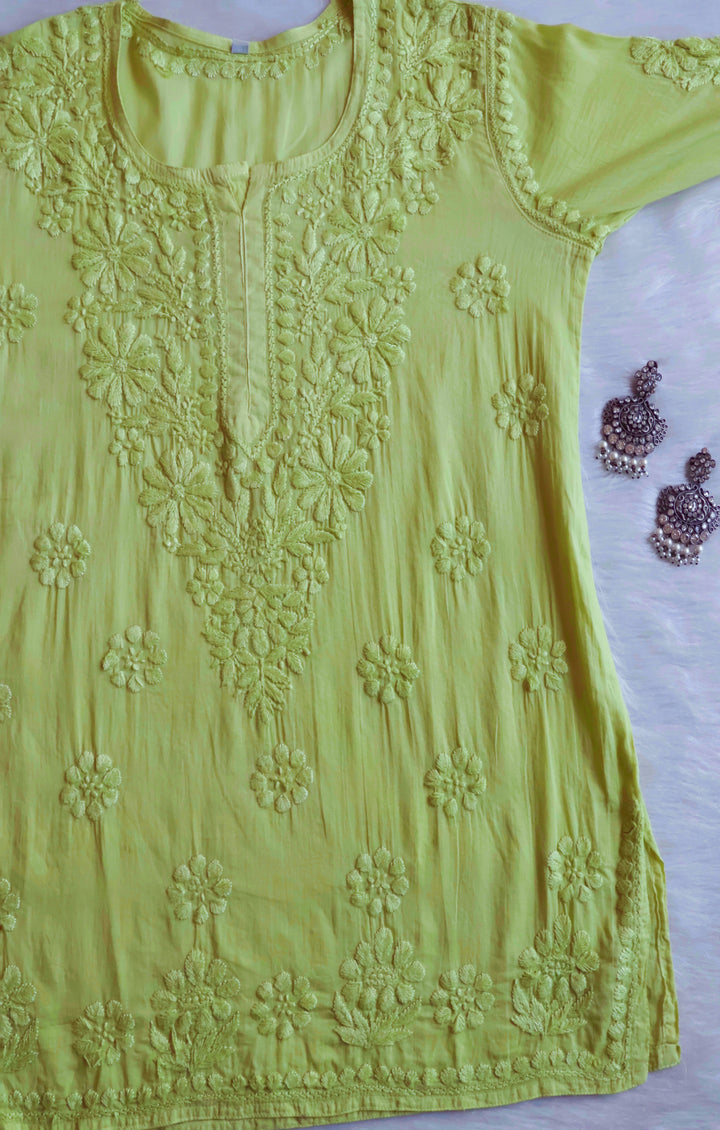 Nazakat Olive Green Cotton short kurta