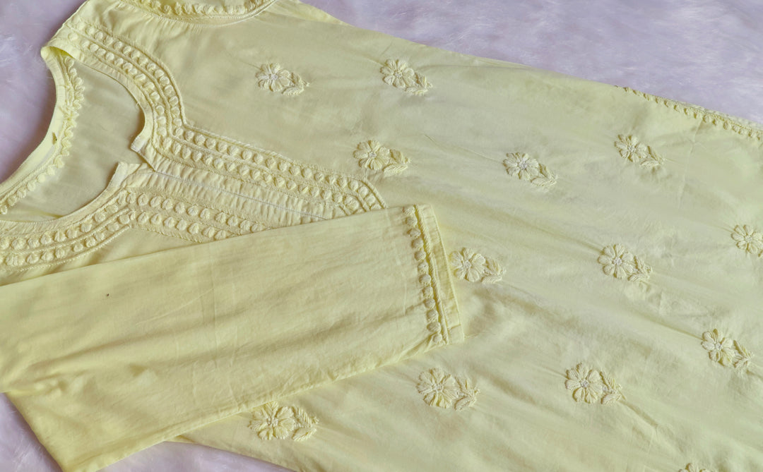 Saleha Pastel Yellow Cotton Kurta