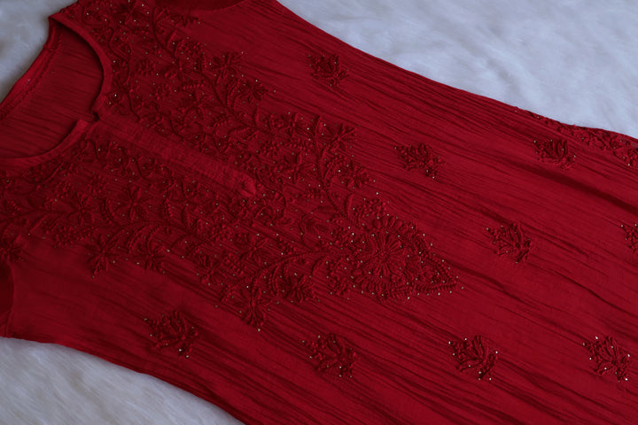 Naqsh Red Pure Chanderi Mulmul Set