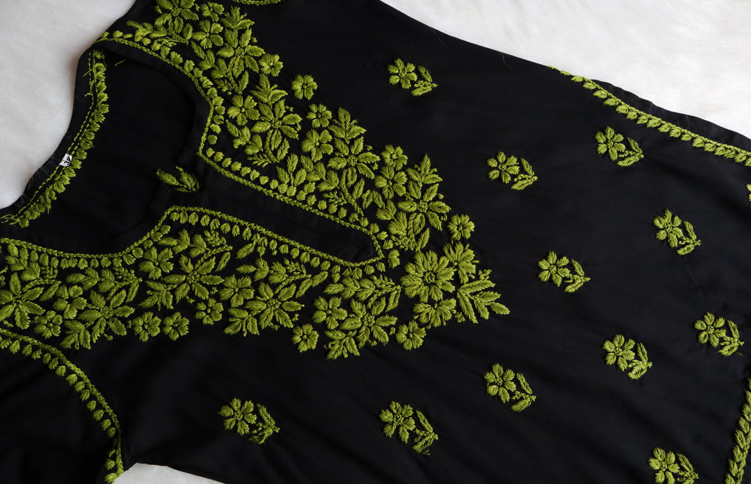 Gul-E-Jahaan Black & Olive Short Rayon Kurta