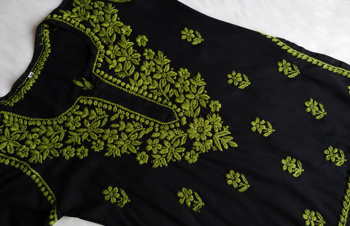 Gul-E-Jahaan Black & Olive Short Rayon Kurta