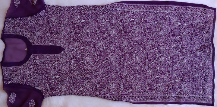 Nazish Purple & White Long Georgette kurta