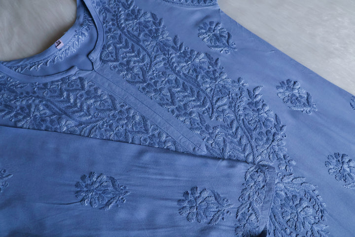 Duaa Ice Blue Long Ombre Rayon Kurta