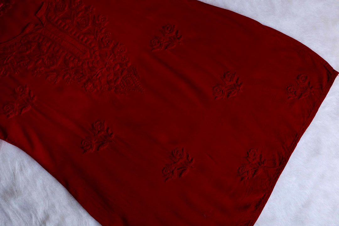 Gul Maroon Short Rayon Kurta