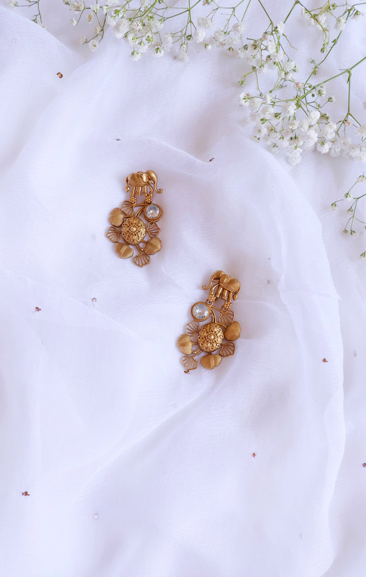 Gold look-alike Elephant Carved earrings