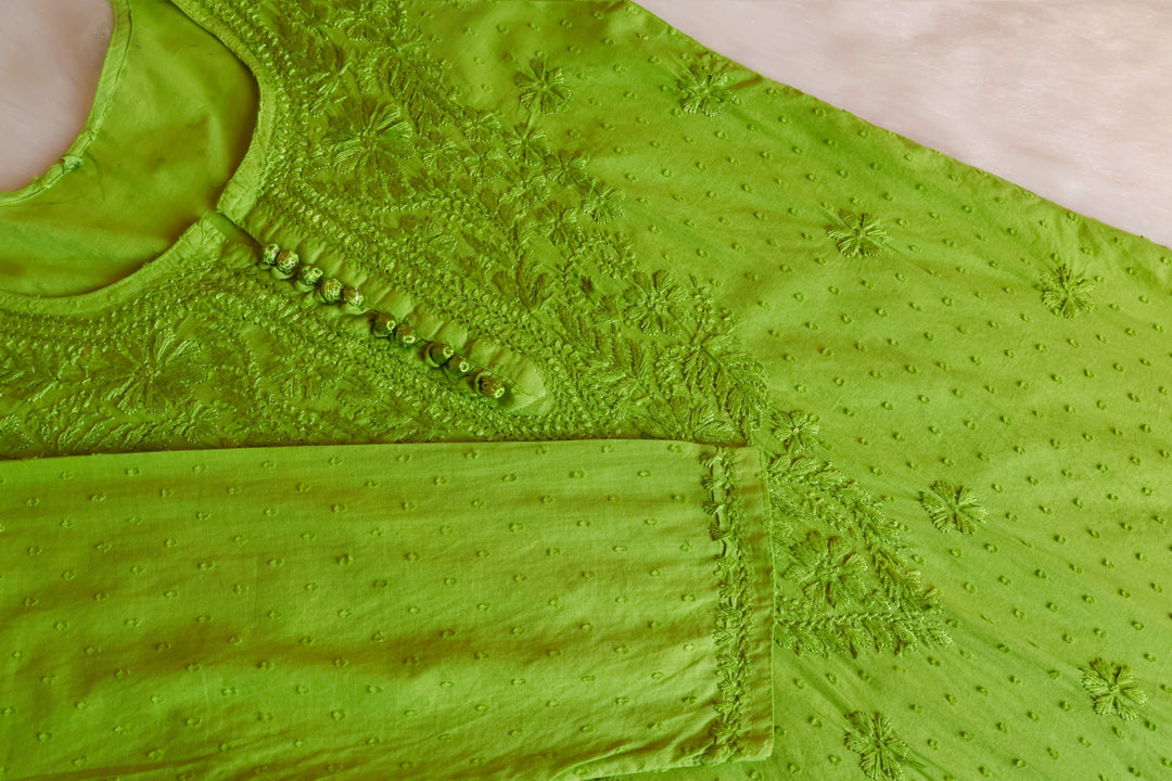 Nazakat Olive Green Cotton Kurta set