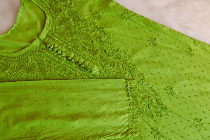 Nazakat Olive Green Cotton Kurta set