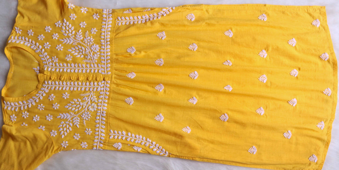 Safaa Yellow & White Linen Kurta