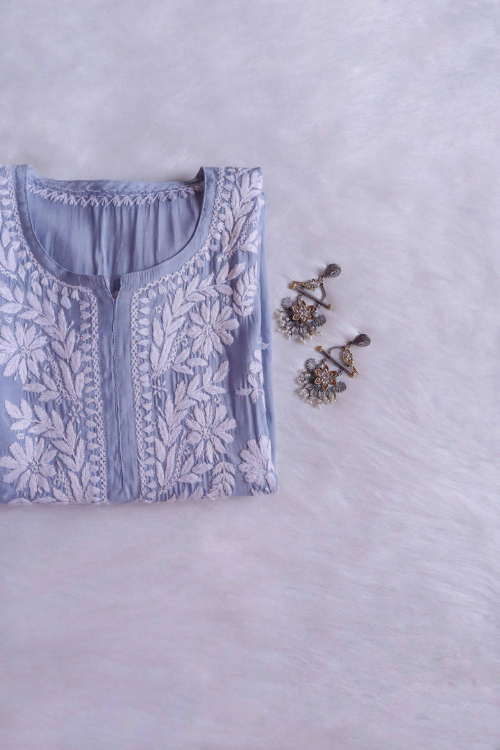 Saman Powder Blue & White Muslin Kurta