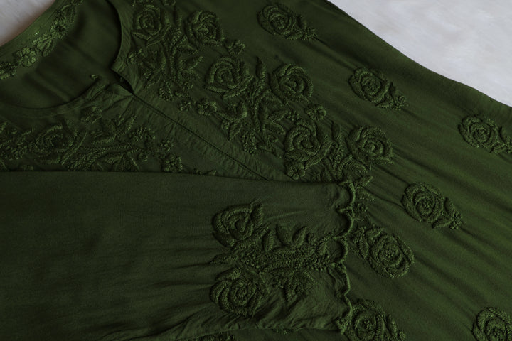 Gul Olive Green Scalloped Rayon set