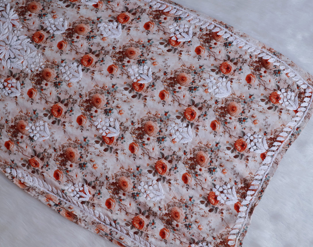 Gulbahaar Beige Floral Long Rayon kurta - Noor Chikankari