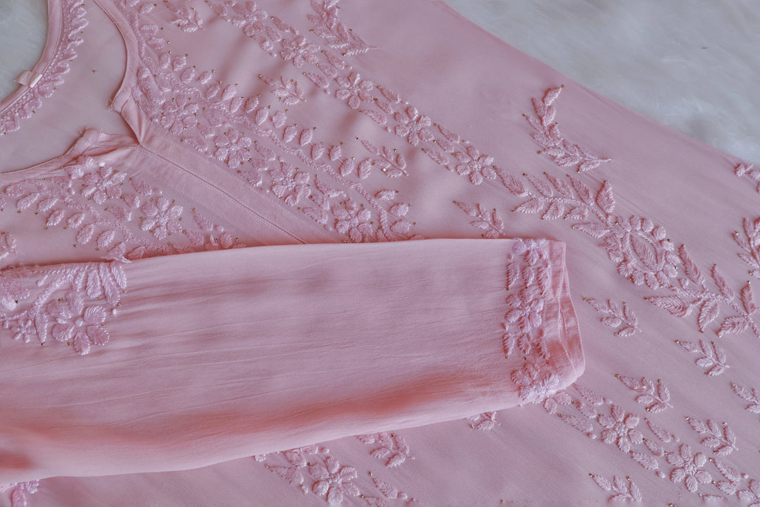 Zamda Rose Beige Viscose Georgette Kurta