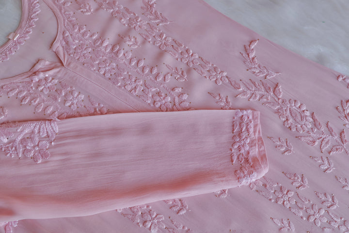 Zamda Rose Beige Viscose Georgette Kurta