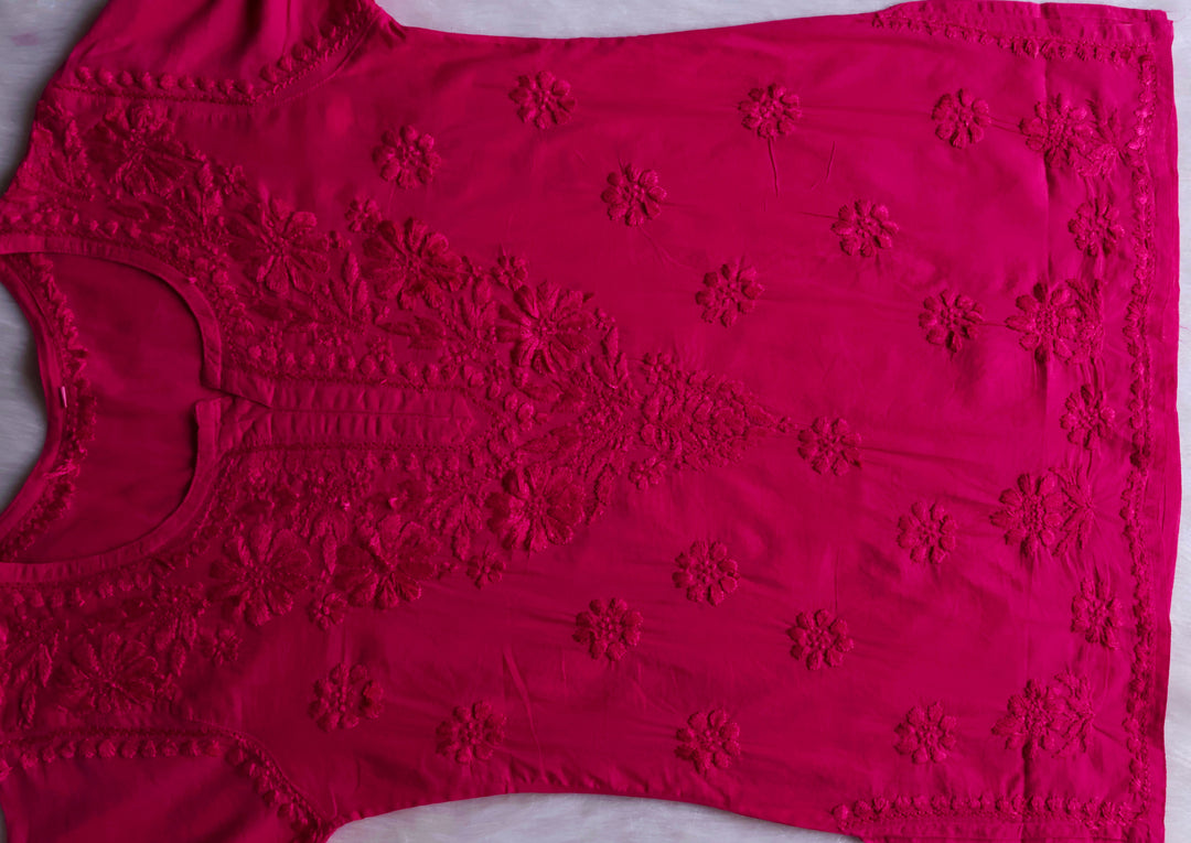 Nazakat Deep Pink Cotton short kurta