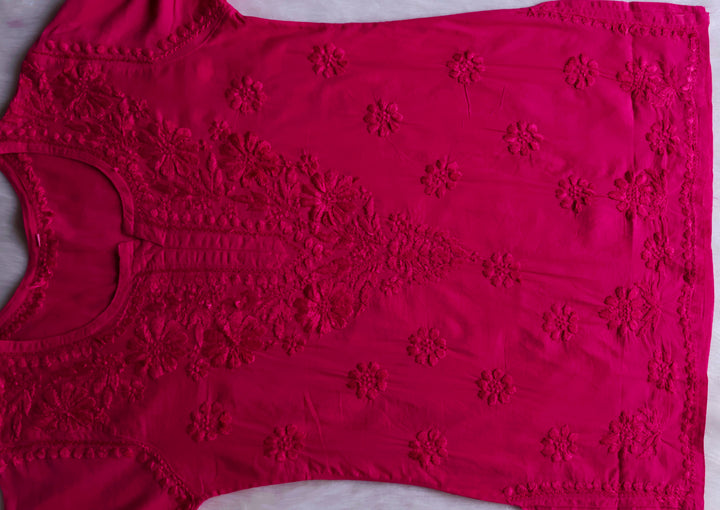 Nazakat Deep Pink Cotton short kurta