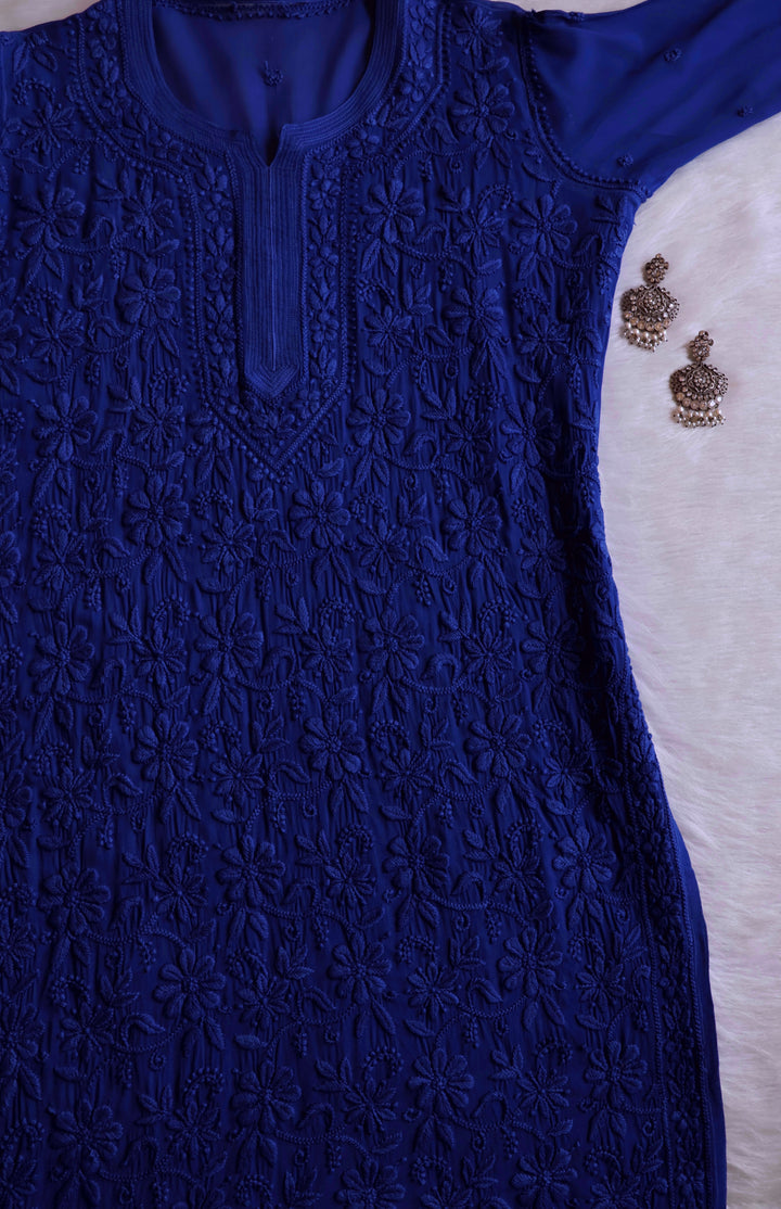 Alayna Royal Blue Jaal Viscose Georgette Kurta