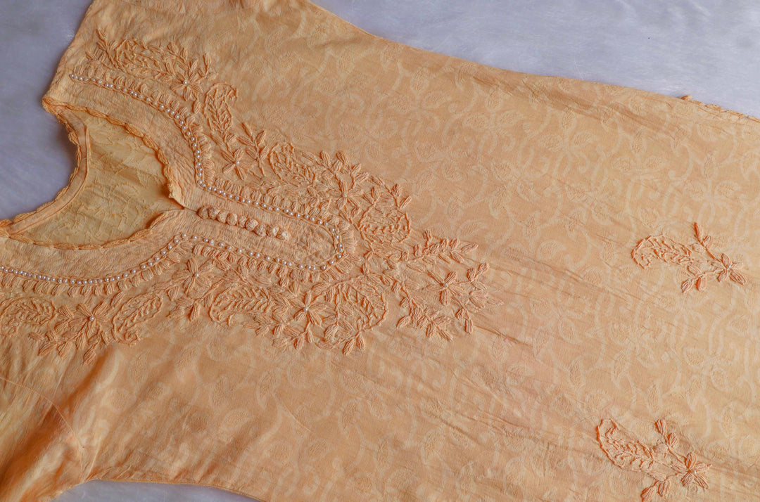 Yellow Long Jacquard Pearl Cotton kurta