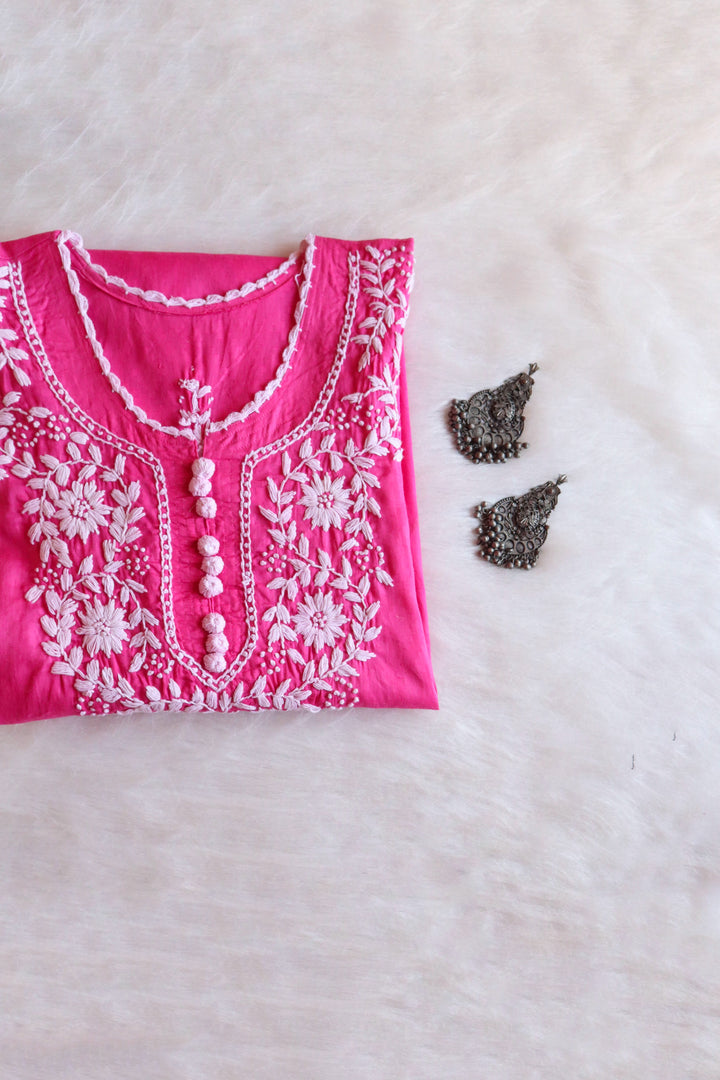 Gul Pink Long Jacquard Cotton kurta