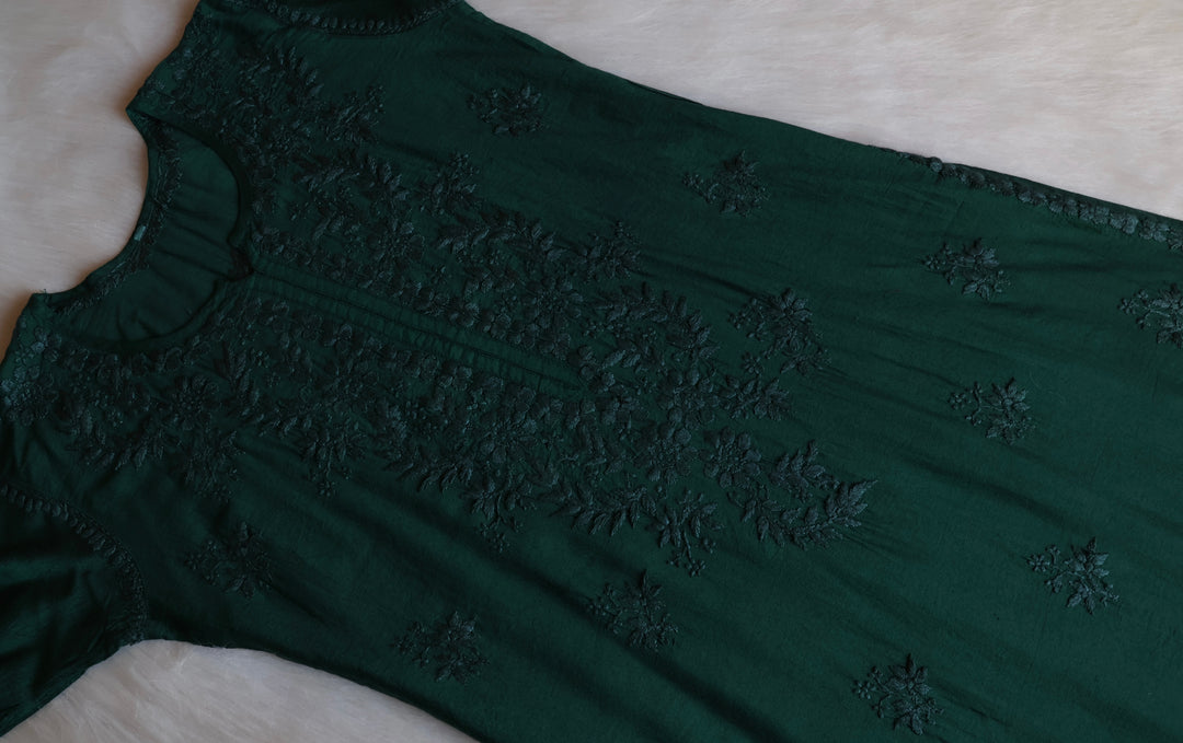 Zunaira Deep Green Chanderi Kurta