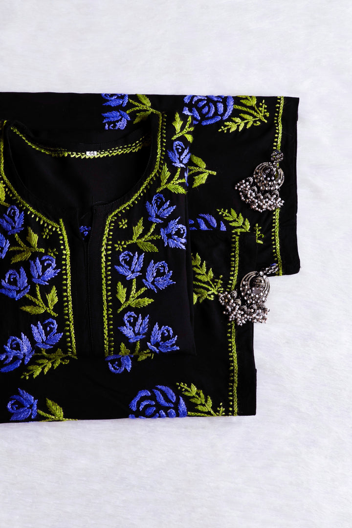 Gul-E-Jahaan Black & Purple Rayon Kurta Set