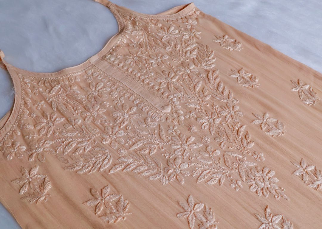 Zimra Beige Viscose Sleeveless Set