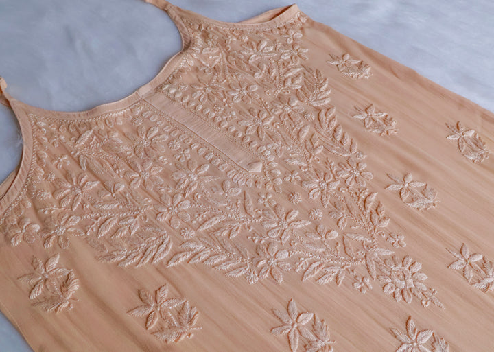 Zimra Beige Viscose Sleeveless Set