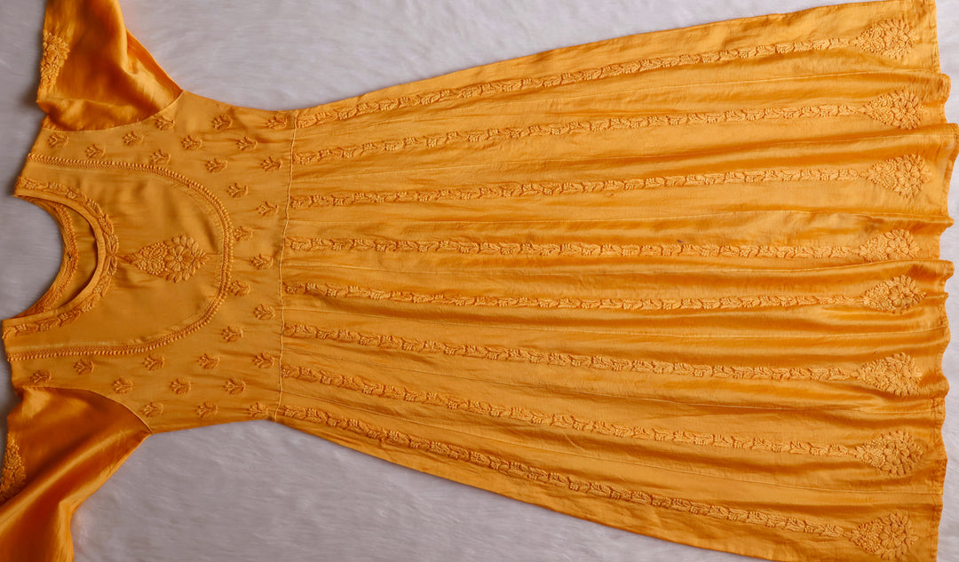 Naqsh Mustard Pure Chanderi Silk Anarkali