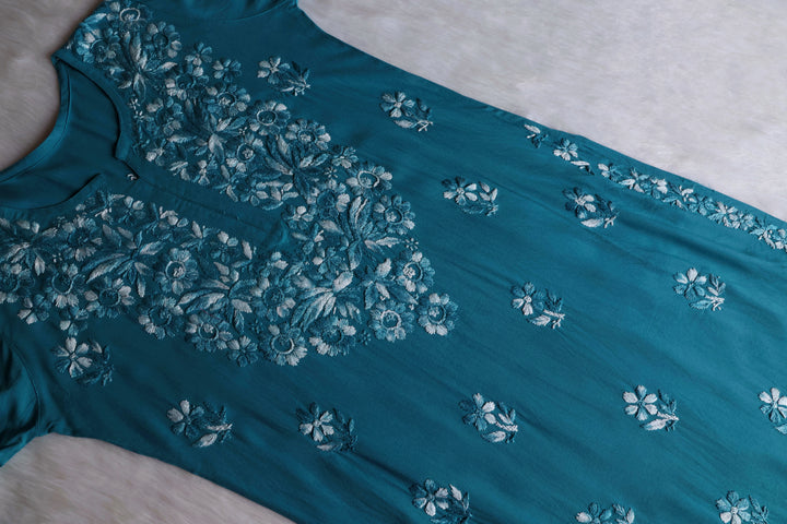 Nuresa Sea Blue Ombre Thread Long Rayon Kurta