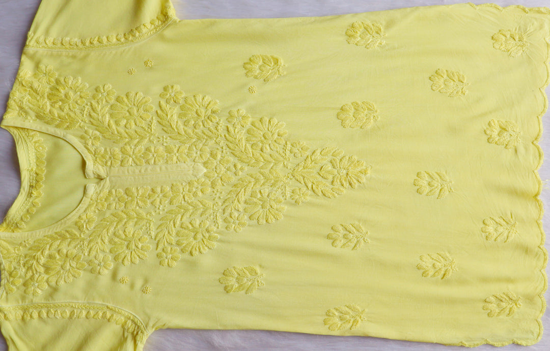 Gul Lemon Yellow Scalloped Short Kurta
