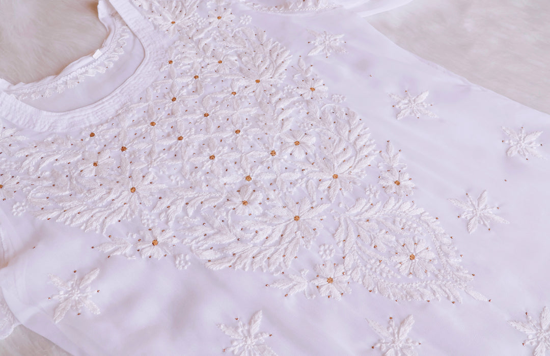 Sunehri White Georgette Mukaish kurta