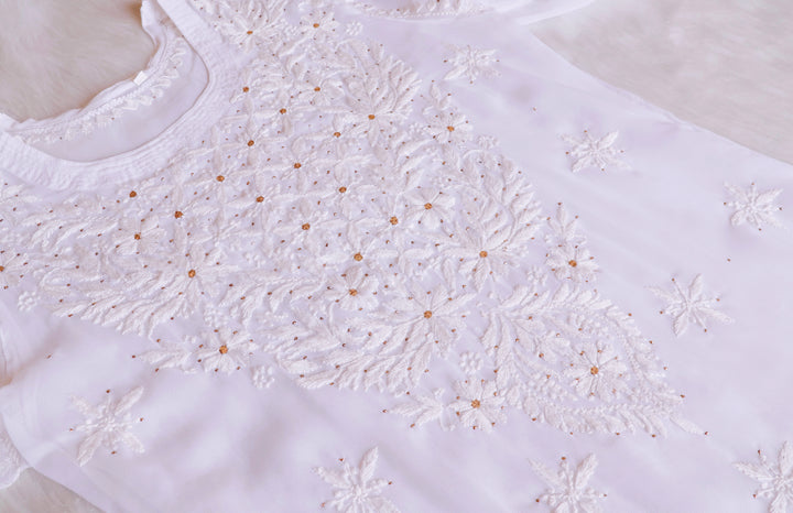 Sunehri White Georgette Mukaish kurta