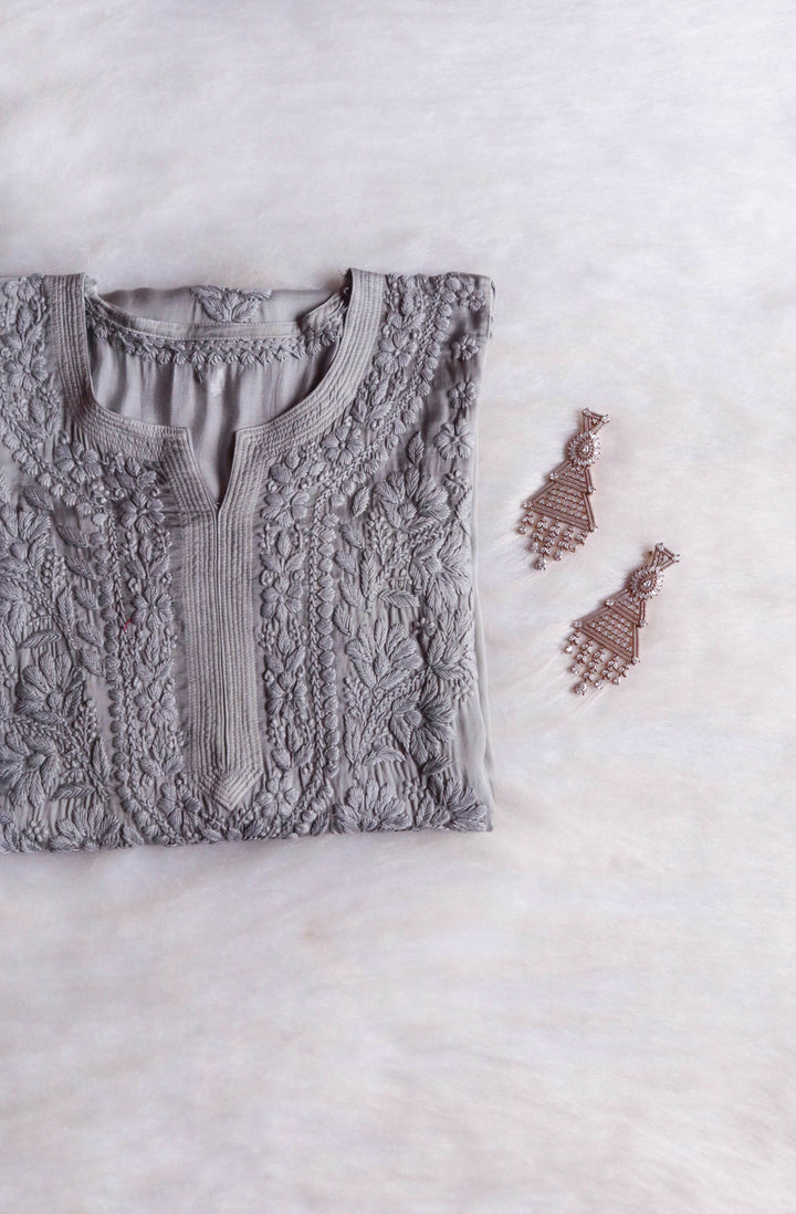 Mehr Silver Grey Long Modal Silk Kurta