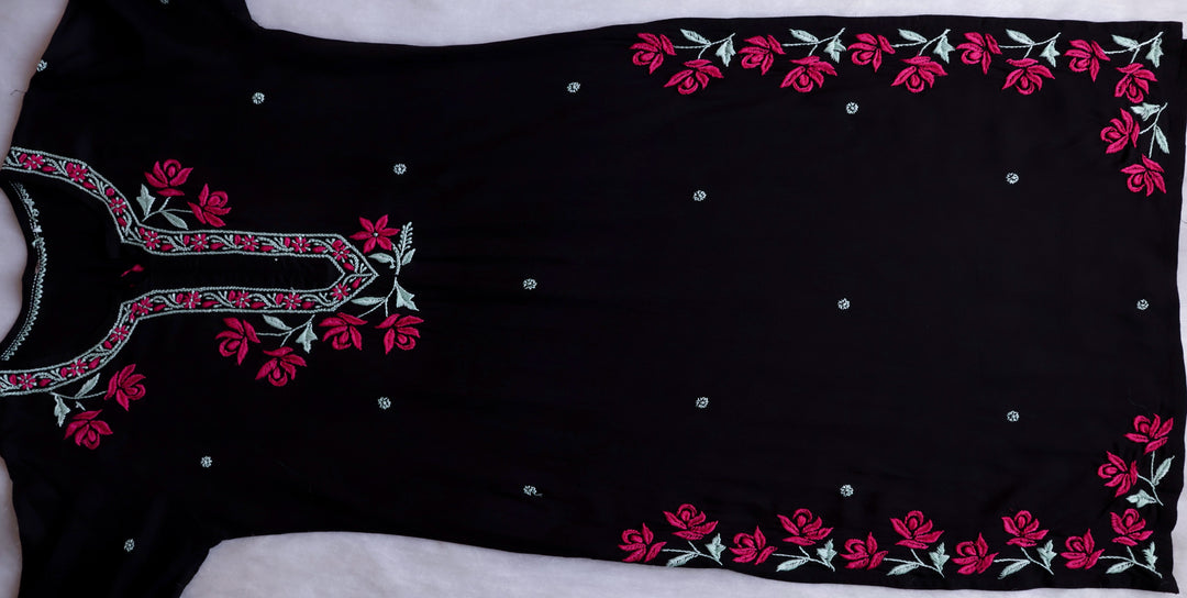 Gul Kashmiri Black & Deep Pink Modal Kurta Set
