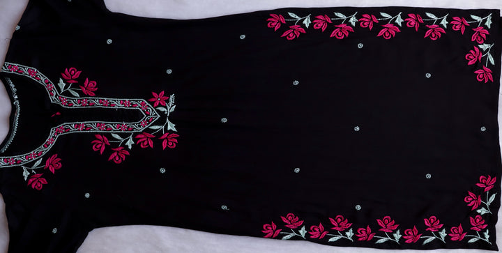 Gul Kashmiri Black & Deep Pink Modal Kurta Set