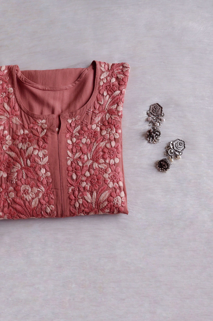 Nuresa Rose Brown Ombre Thread Long Rayon Kurta