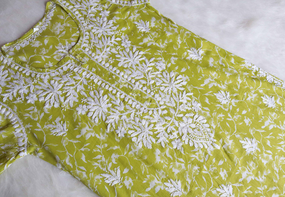 Nazakat Green Floral Long MulMul kurta