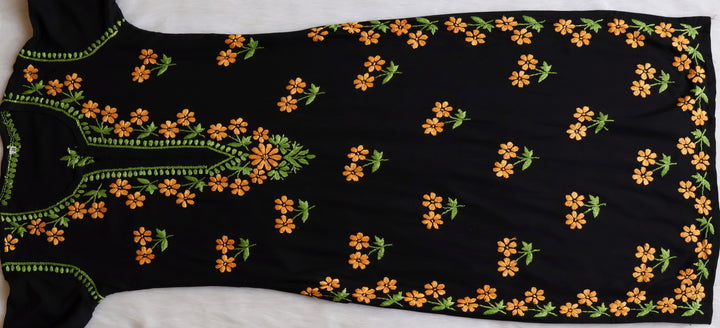 Sitara Black, Green & Yellow Rayon Kurta Set - Noor Chikankari