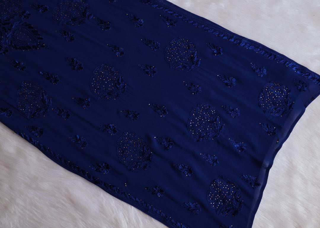 Hanaa Royal Blue Viscose Georgette Kurta - Noor Chikankari