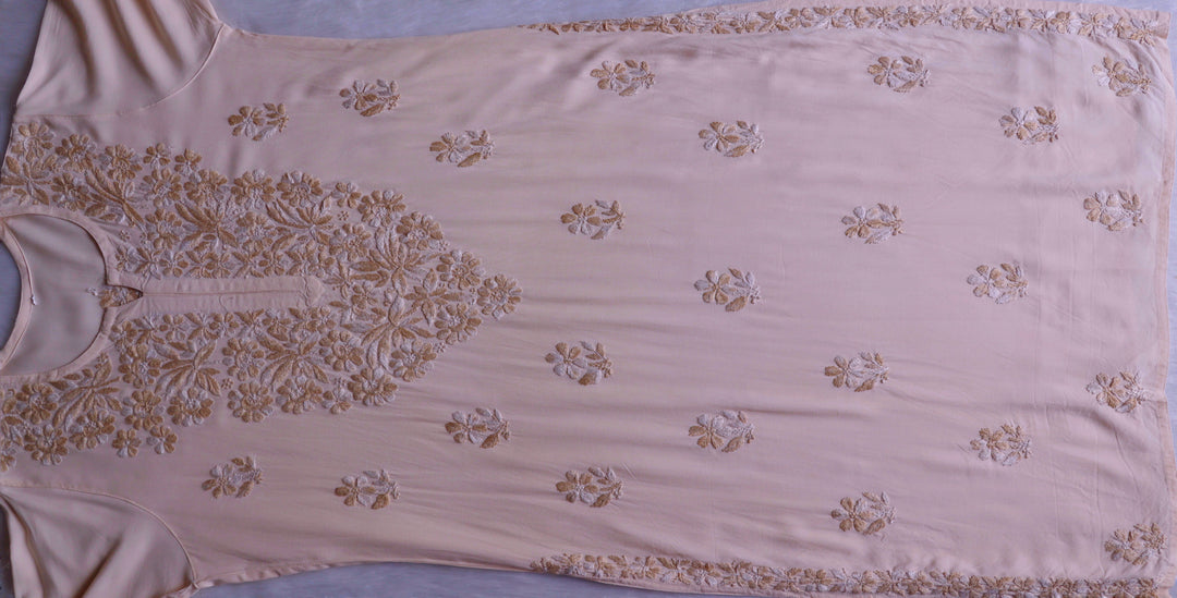 Nuresa Cream Ombre Thread Long Rayon Kurta