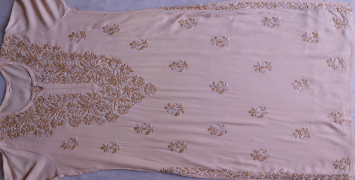 Nuresa Cream Ombre Thread Long Rayon Kurta