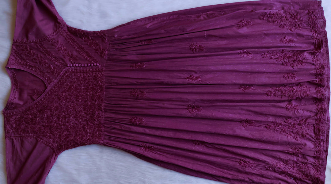 Nazakat Deep Purple Pure Cotton Angarakha Dress