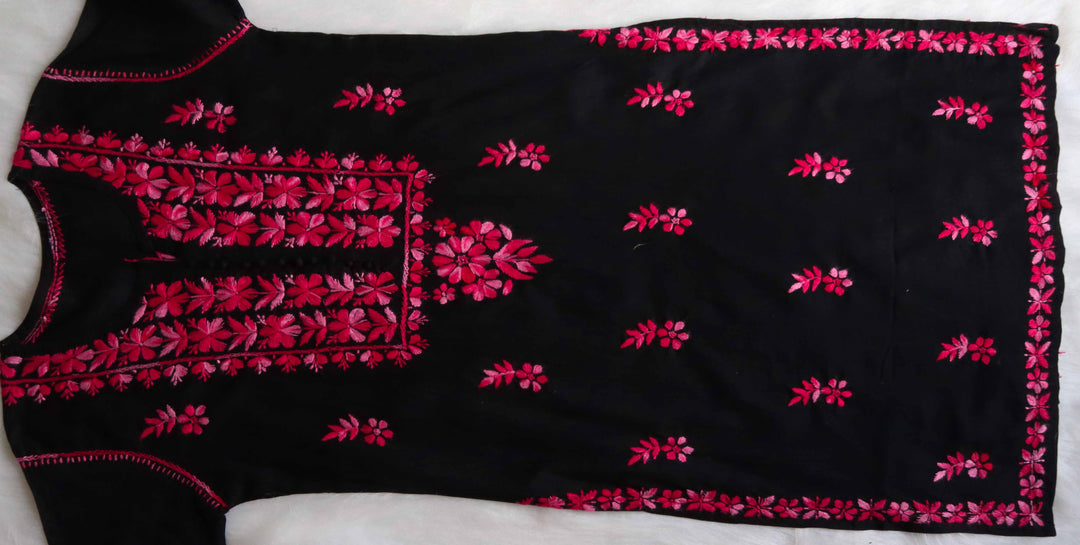 Gul-e-Jahaan Black & Hot Pink Cotton Kurta