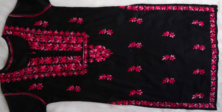 Gul-e-Jahaan Black & Hot Pink Cotton Kurta