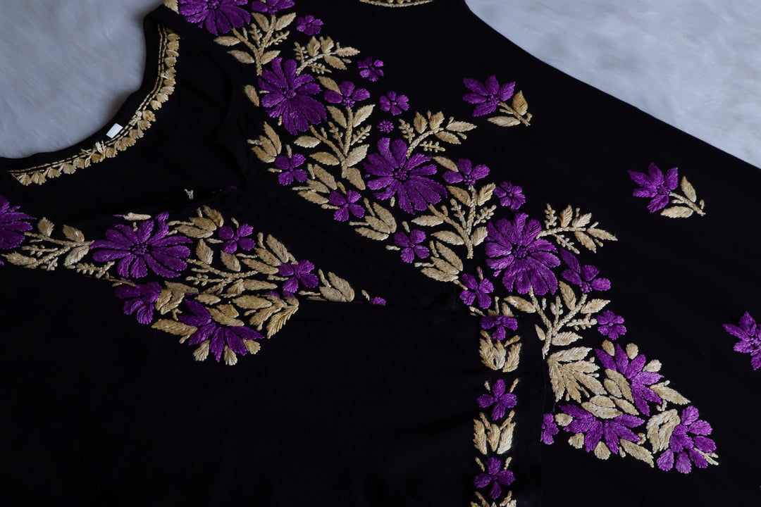 Gulaab Black, Purple & Beige Rayon Kurta Set