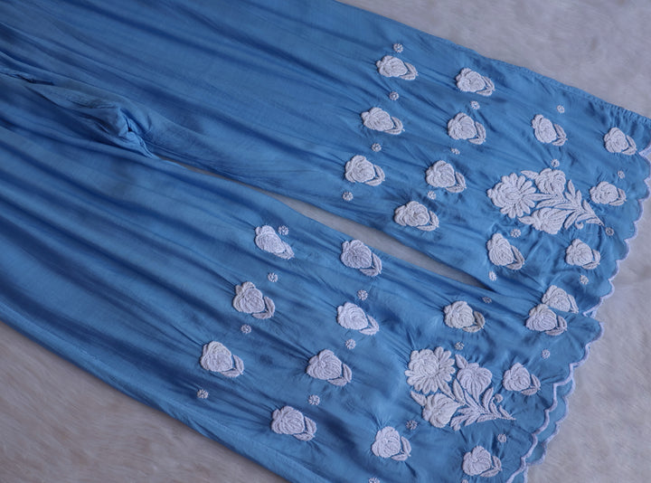 Noor Ice Blue 10D Pure Muslin Scalloped Kurta Set