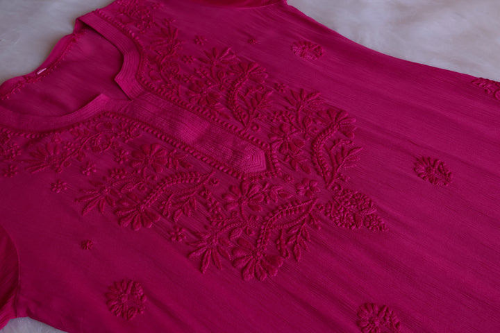 Mehr Deep Pink Pure Chiffon Kurta
