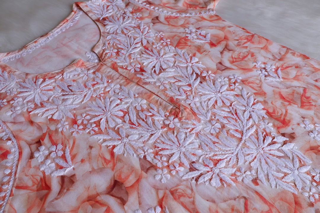 Sarah Peach Long Rayon kurta